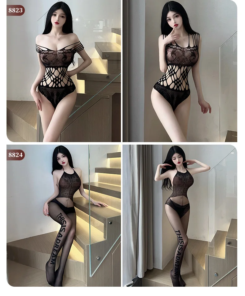 Women\'s 24 Styles Sexy Open Crotch Bodysuit Erotic Fishnet Mesh Bodystockings Female Porn Hollow Out Teddy Crotchless Lingerie