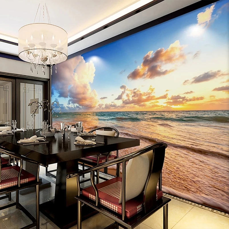 Customized Wallpaper 3D Beautiful Sky Beach Waves Landscape Mural Bedroom Living room sofa TV background restaurant cloud Hotel