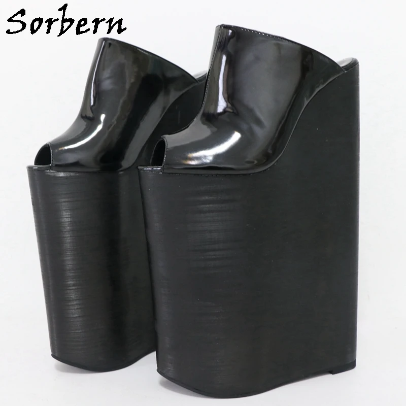 Sorbern 30cm Drag Qune Fetish High Heel Slippers Women Slip On Slides Unisex Open Toe 20cm Platform Wedges Summer Shoes Custom