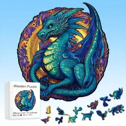 Dragon King Wooden Jigsaw Puzzle, Uniquely Irregular Animal Shaped Wooden Stress Relief Toy