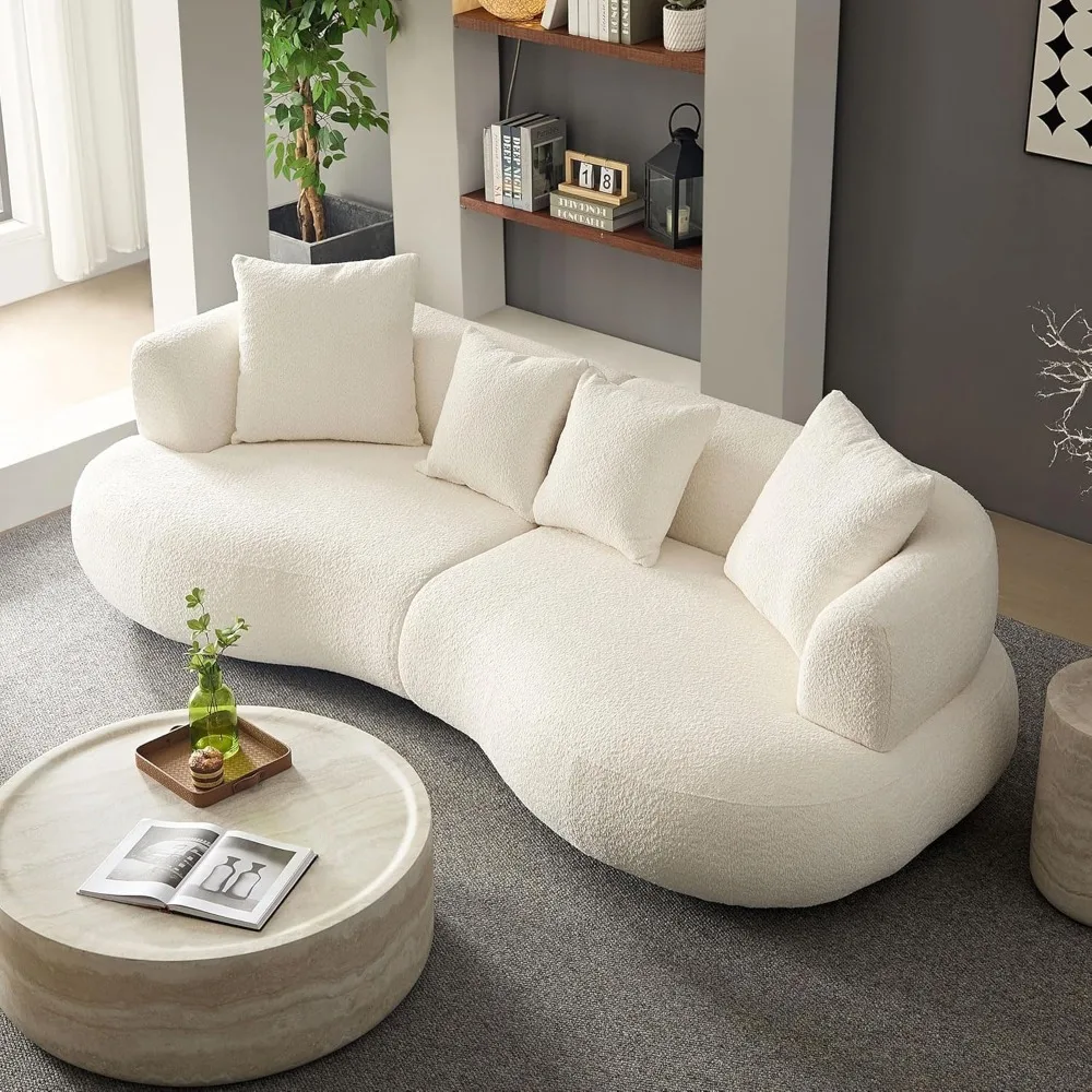 Sofá curvo de gran tamaño, sofá y sofá de tela Boucle con 4 almohadas para apartamento, muebles de sala de estar de casa