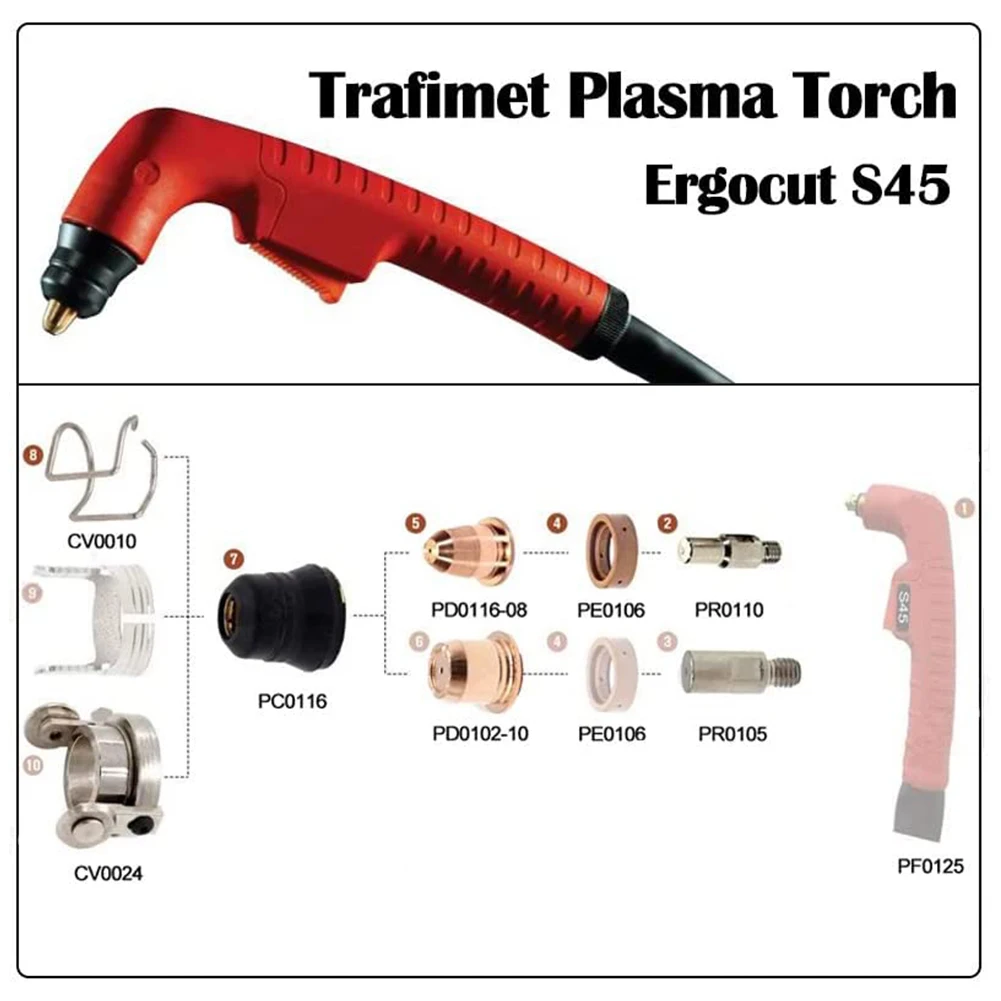 Imagem -03 - Plasma Torch Consumíveis Pr0110 Eletrodos Pd011608 Kit Bico Eletrodo Espaçador Guia Grupo 13 Pcs S25 S45