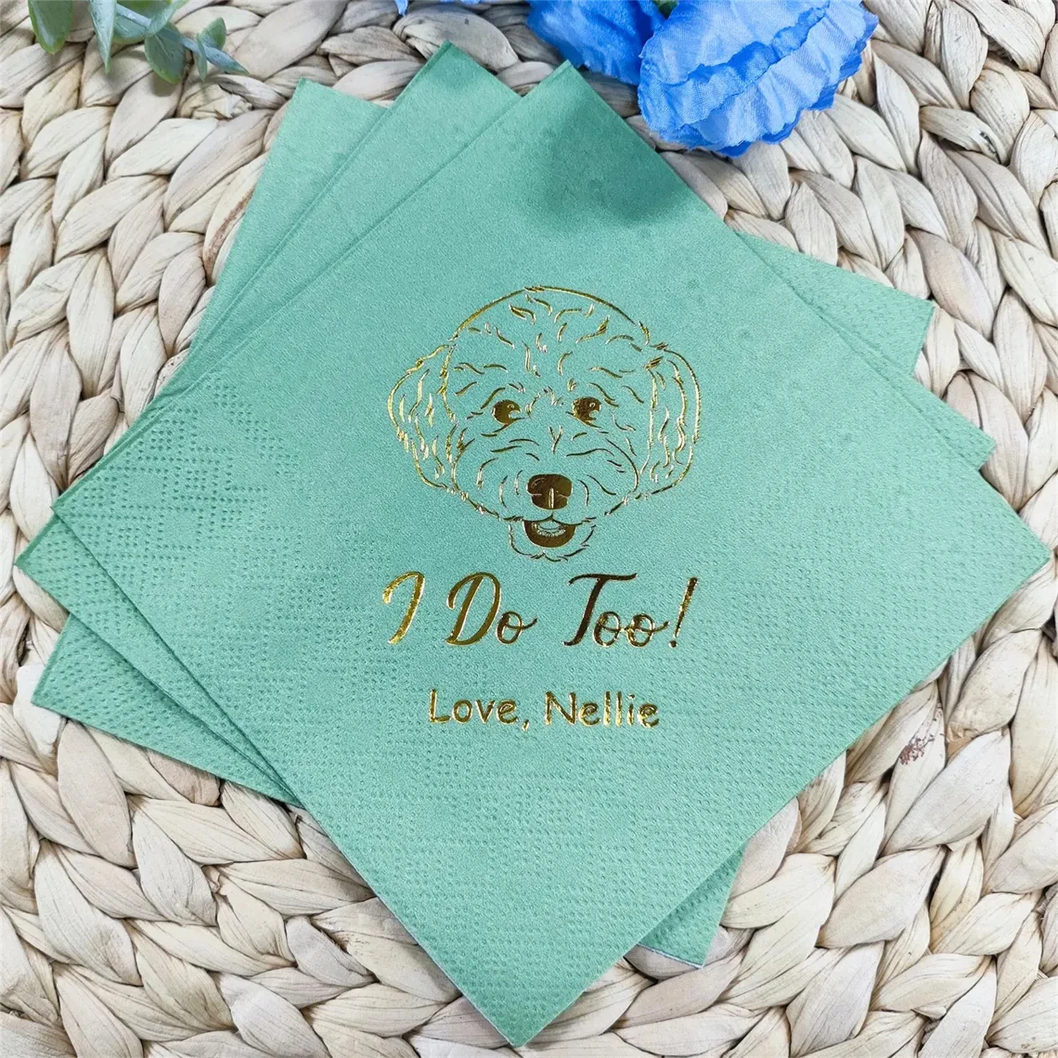 50 PCS Custom Pet Cocktail Napkins, Custom Pet Portrait Napkins,Gold Dog Wedding Napkins, Pet Wedding Napkins, Bar Napkins, Drin