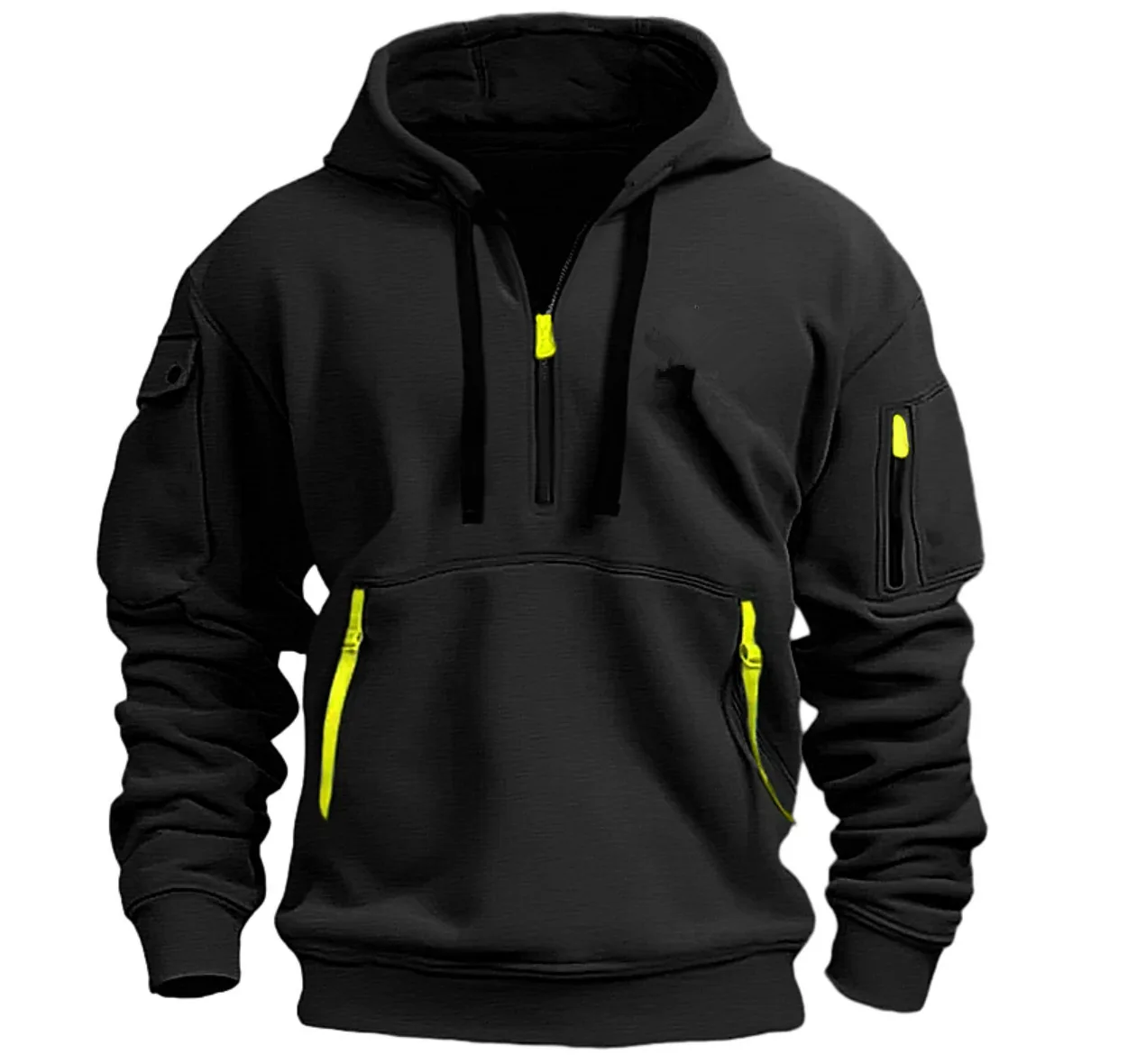 

New multi-pocket zip fleece hooded casual shirt, unisex, plus size, loose pullover fashion sweatshirt 2026
