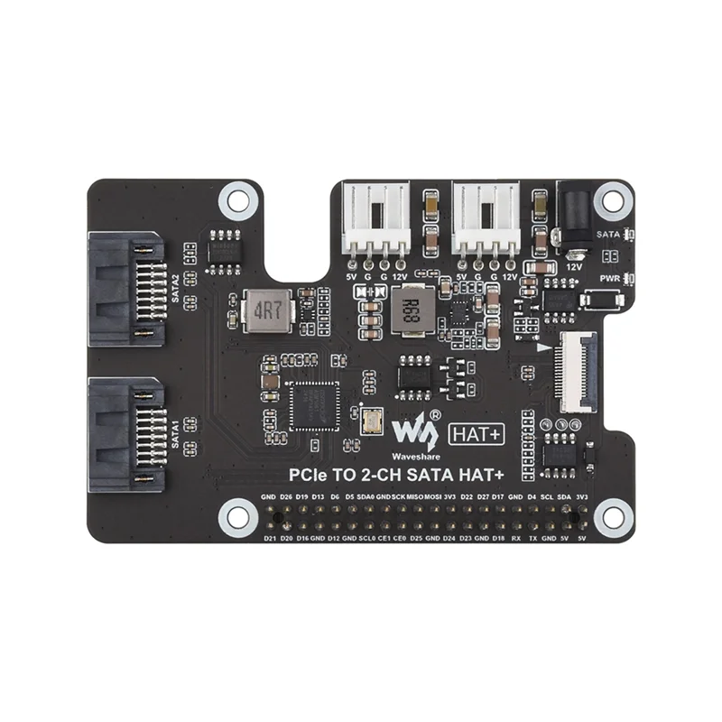 

Waveshare For Raspberry Pi 5 Pcie To SATA Expansion Board With EEPROM HAT+ Pcie To 2-CH SATA HAT+ For Raspberry Pi 5