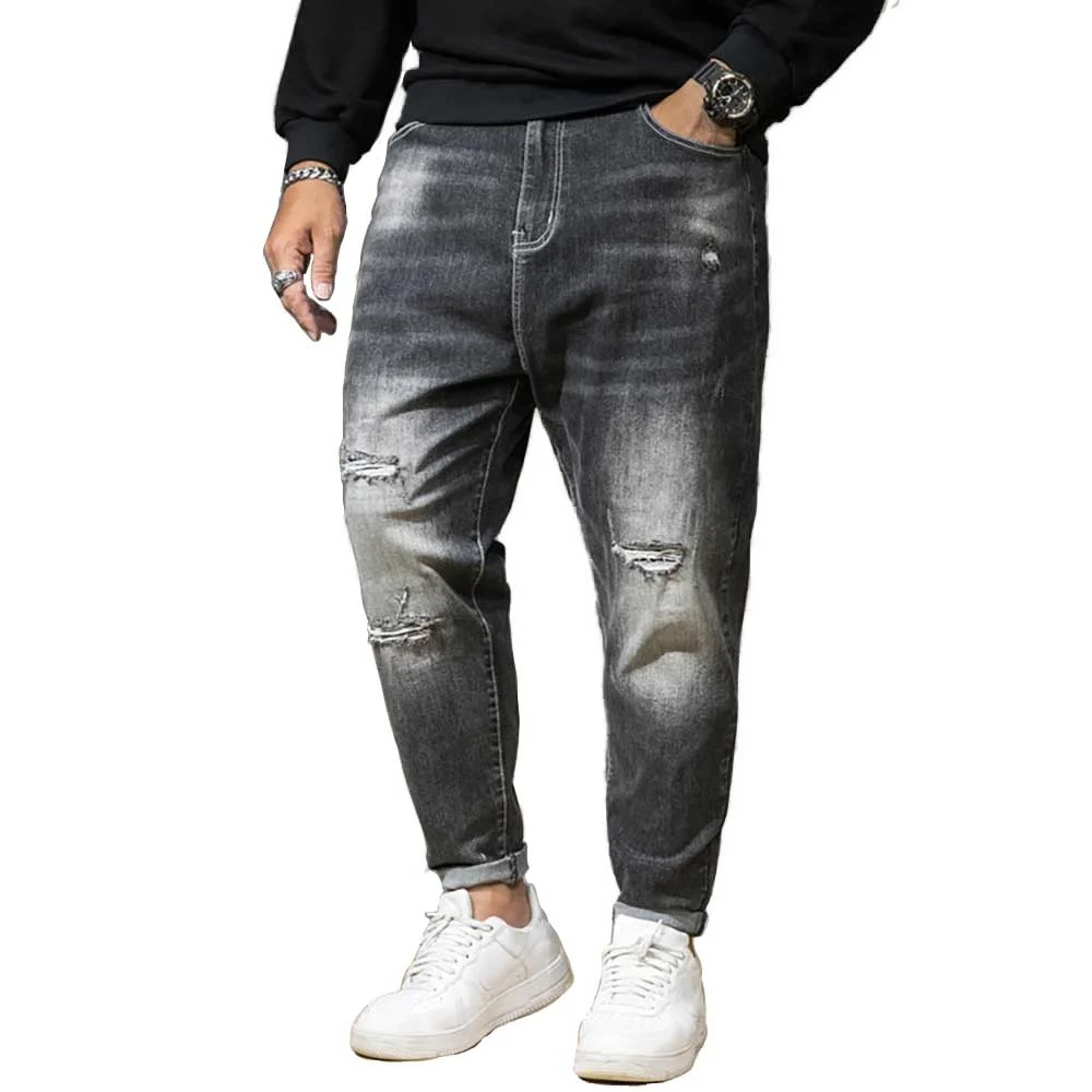 New Fashion Plus Size Jeans strappati da uomo pantaloni Casual in Denim pantaloni larghi larghi strappati Streetwear Hiphop Harem