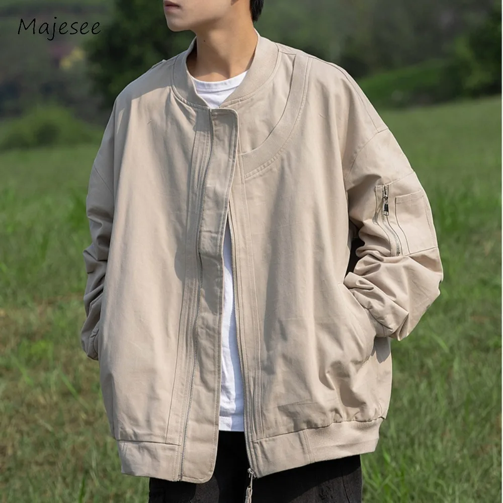 

Jackets for Men O-neck Simple Versatile Korean Style Outwear Loose Zip Up High Street Harajuku Fashion College Designed Handsome