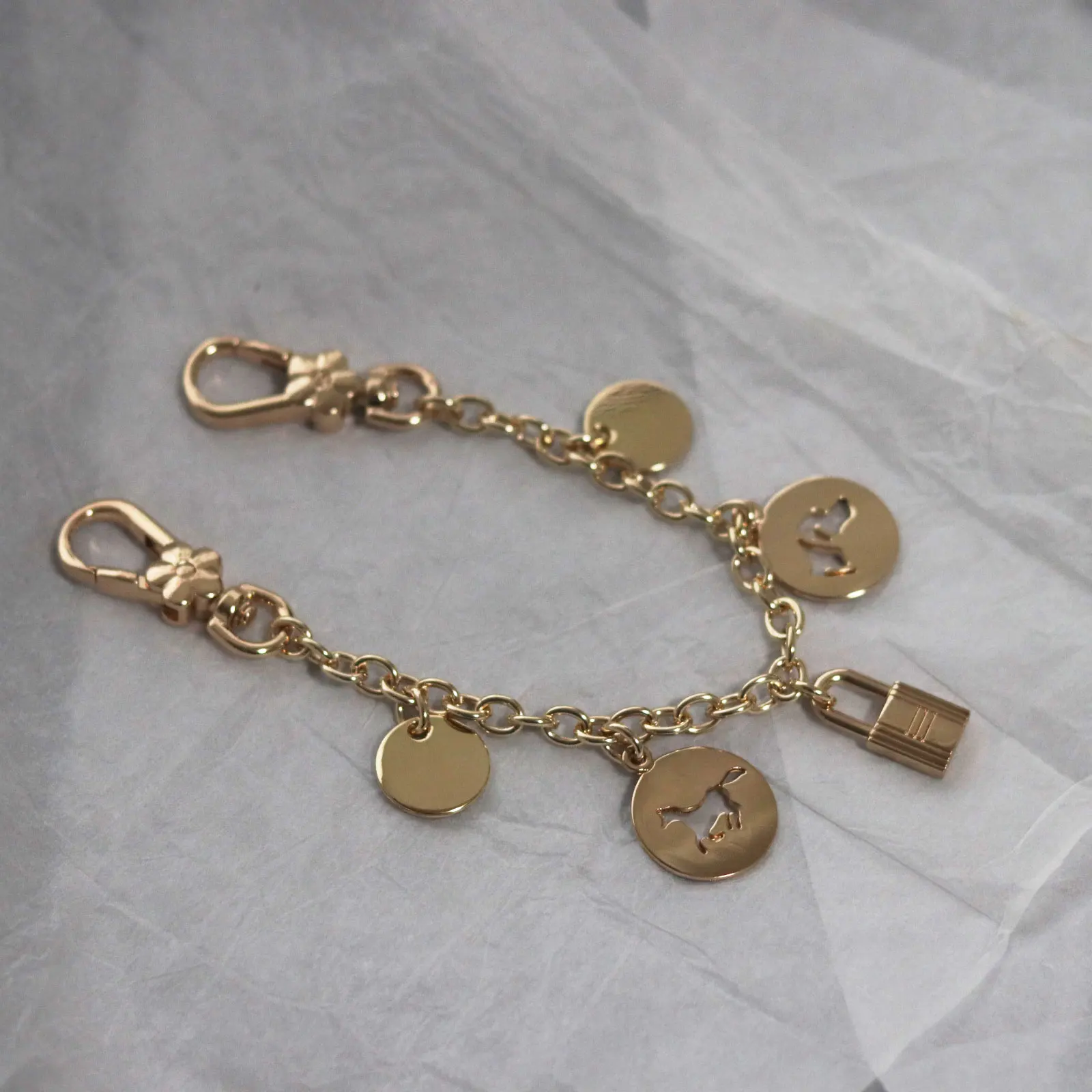 golden shinny Metal keychain bag charm decoration bag extended flower pendant girl lobster clasper