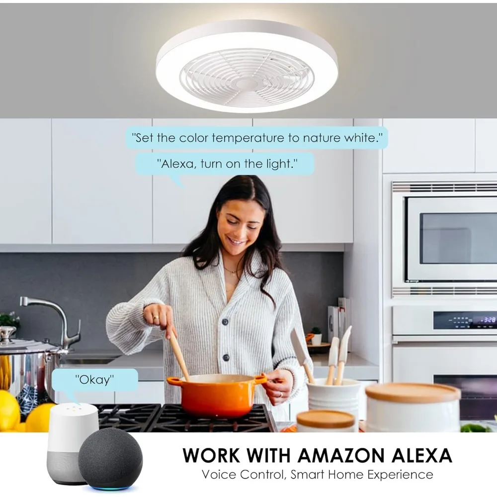 Low Profile Ceiling Fan with Lights- 19.7 in Smart Bladeless Ceiling Fans with Alexa/Google Assistant/App Control Color