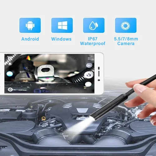 Imagen 2 del producto Cámara boroscopio automotriz 3 en 1, 1080p, HD, 8mm, cable duro suave, inspección, endoscopio, cámara, tubería, sonda de motor de coche para Android