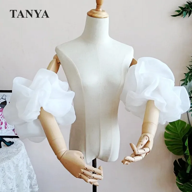 White Ivory Organza Detachable Sleeves For Wedding Romantic Removeable Puffy Dreamy Wedding Party Gloves Bridal Accessories