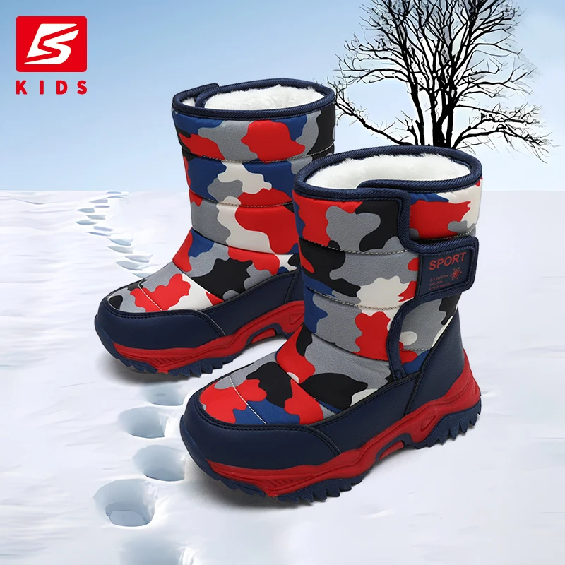 Baasploa Children Snow Boots Winter Plush Warm Ankle Boots For Boys Girls New Fashion Waterproof Cotton Shoes Non-Slip Outdoor