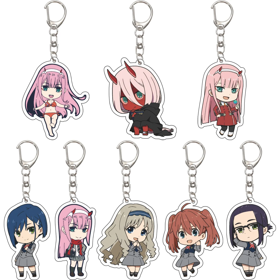 

55MM Keychain Anime DARLING in the FRANXX Zero Two 02 Hiro Ichigo Ikuno MIKU KOKORO Acrylic Key Chain Cute Chrismas Gifts
