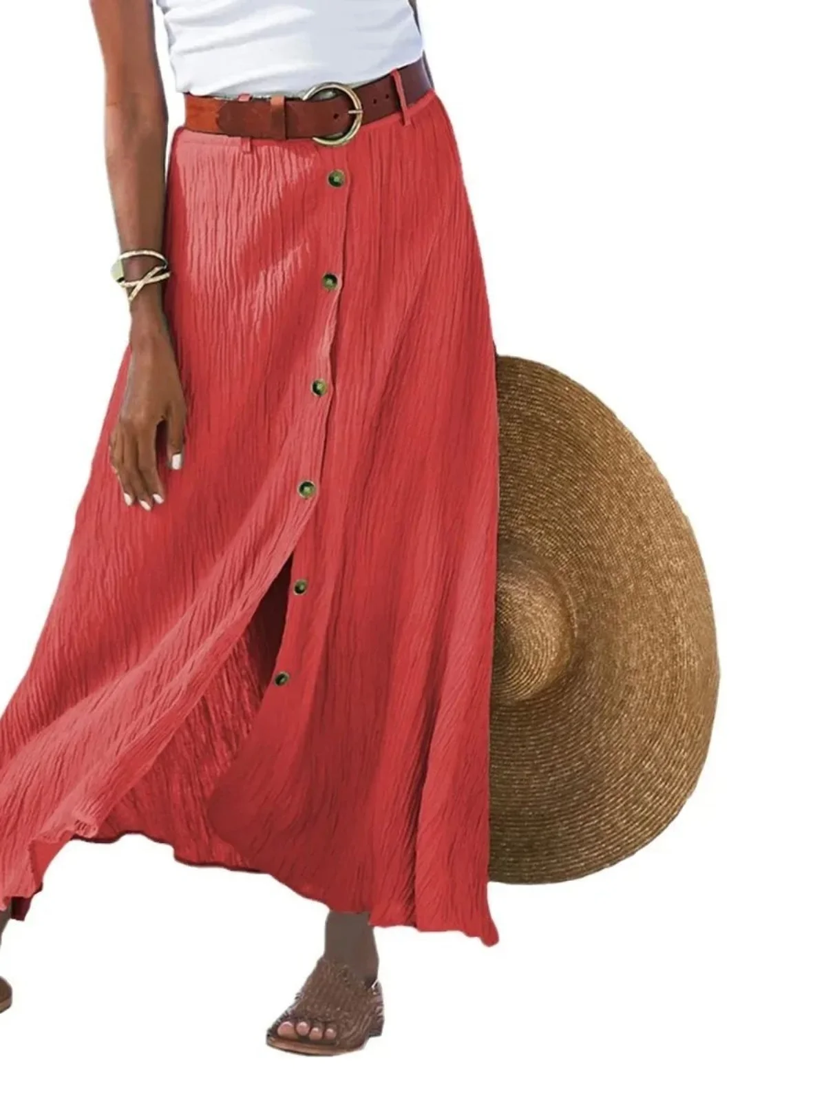 

Юбка-миди трапециевидной формы с высокой талией, длинная юбка с разрезом, женская юбка из полиэстера с высокой талией, юбка трапециевидной формы средней длины