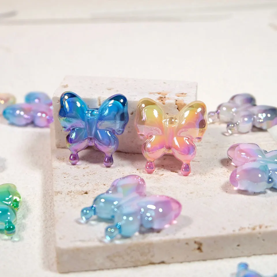 DIY accessories color gradient phoenix tail butterfly cartoon hair accessories butterfly UV plated acrylic material loose beads
