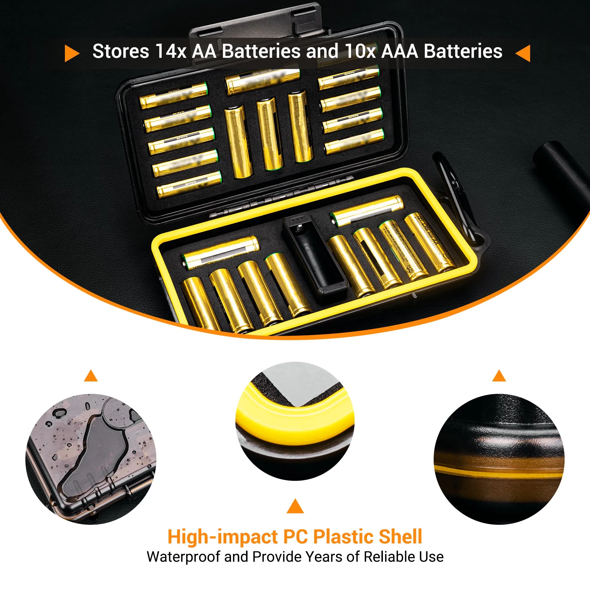 AA AAA Battery Storage Case Holder with Battery Tester Waterproof Hard Battery Organizer Container for 14 x AA &10 x AAA Battery