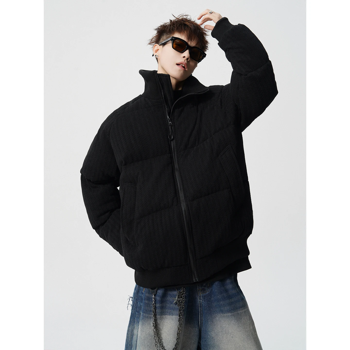 

Men's Casual Thiened Cotton Jaet Stand Collar Warm Winter Coat Zipper Stand Fit Long Sve Youth Faion Polyester Fiber