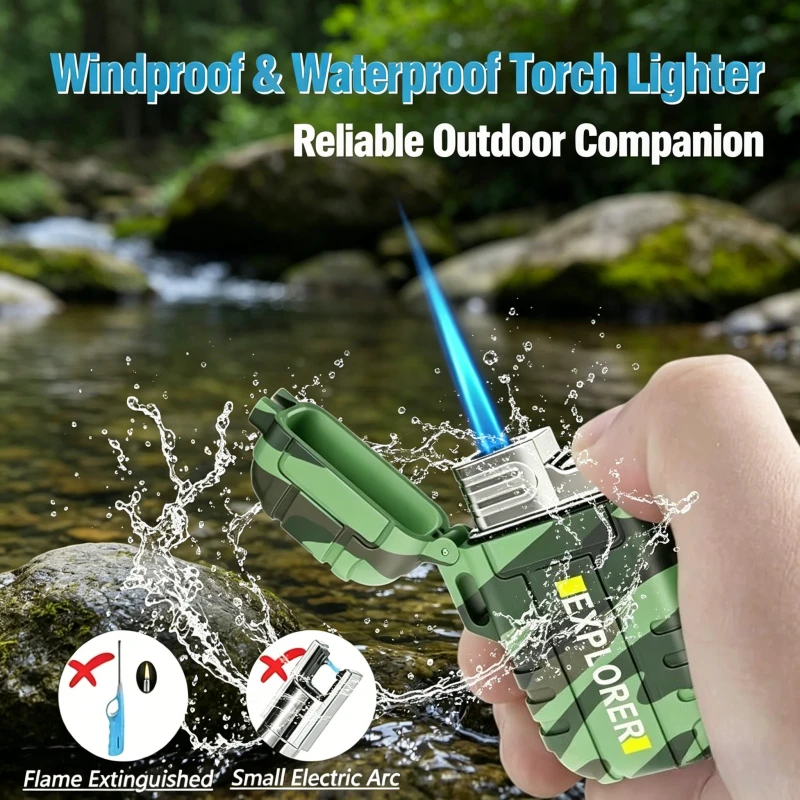 

NewPortable Outdoor Jet Flame Lighter | Adjustable Windproof Butane Lighter Perfect for BBQ Grill Camping Fireplace Tool