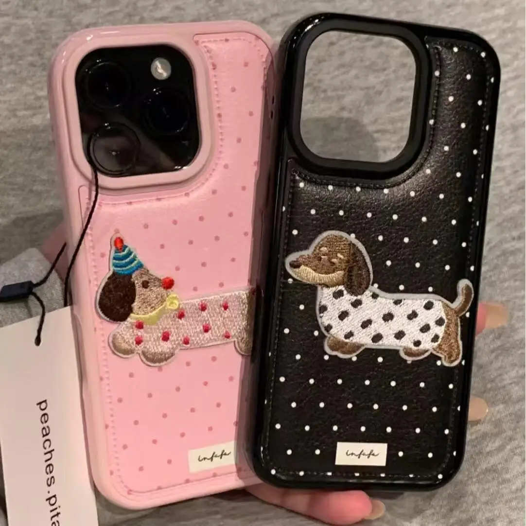 Роскошный кожаный чехол с вышивкой и узором «Личи» для iPhone 17 16 15 14 13 12 11 Pro Max X XR 7 8 Plus