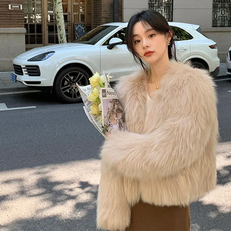 Y2K Autumn Women Faux Fur Coat Korean Sweet Imitation Fox Fur Female Coat Fashion All Match Loose Warm Ladies Tops