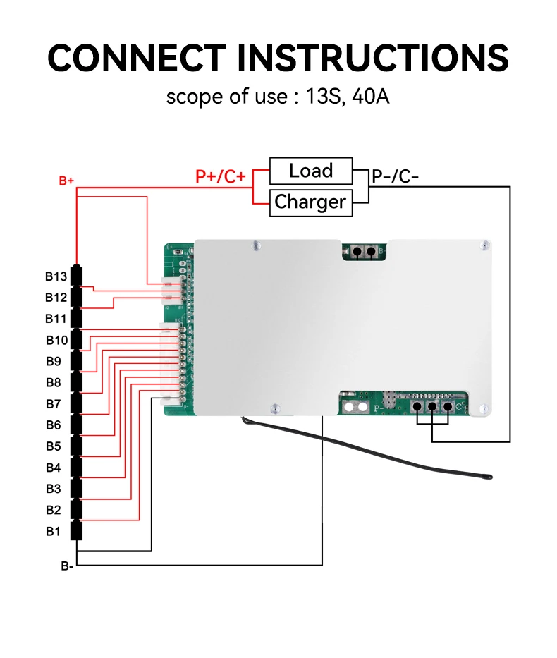 LWS BMS Balance Board Li-ion LiFePO4 BMS 13S 14S 15S 16S 35A 40A 24V 36V 48V Common Port BMS With NTC For Electric Vehicle