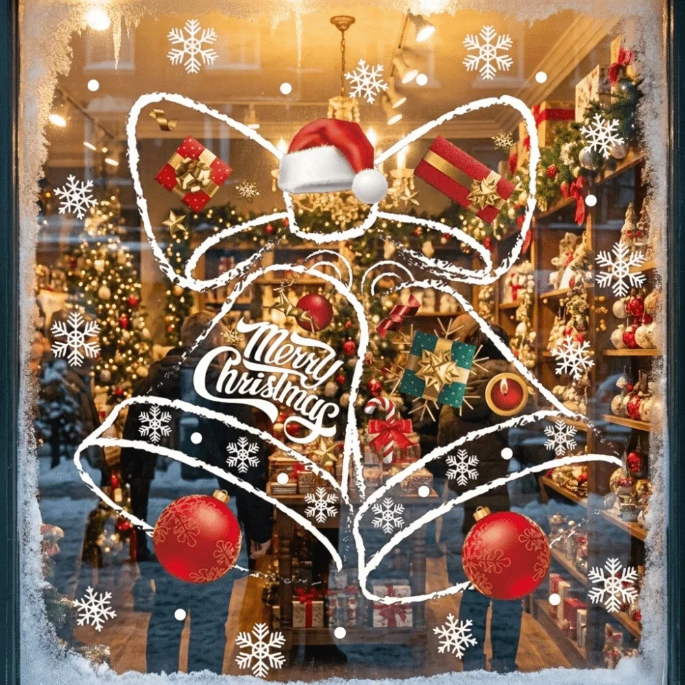 Adesivos de Natal para Janela com Sino, Grandes, Impermeáveis, Decalque de Natal para Janela, Adesivo Decorativo Sem Cola