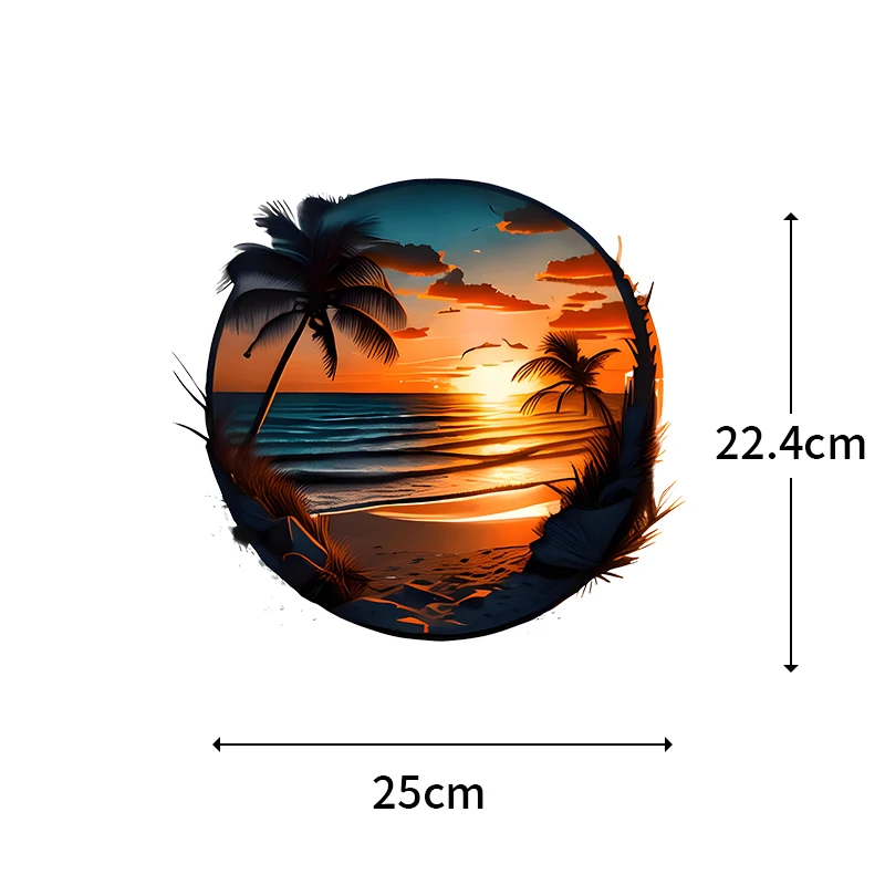 25CM Summer Beach and Sunset Ironing Heat Transfer T-shirt DIY Decorative Stripes Washable Palm Tree Women\'s Clothing Stickers