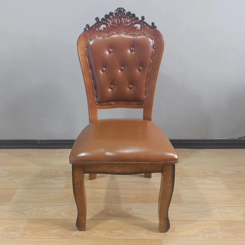 

Solid wood backrest European dining chair ivory white family dining table stool modern simple leather art hotel