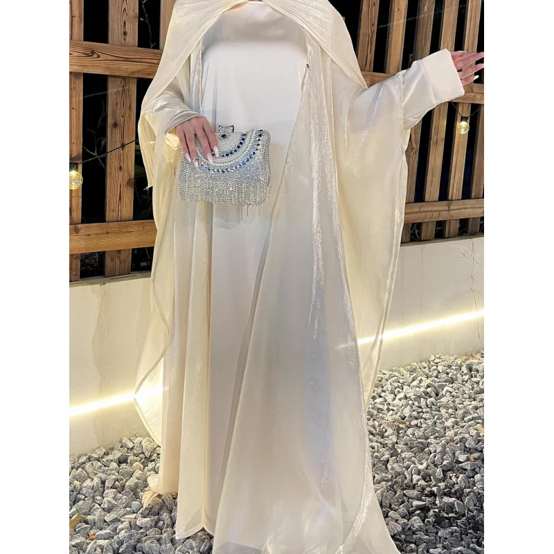 

Women's Muslim ClothingAbayaSolid Color Organza Set Simple Shawl Outer Dress Set