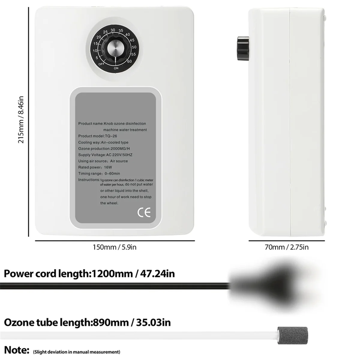 Active Ozone Generator Purifier 2000Mg/H Air Freshening Water Fruit Vegetable Food Ozone Efficient Ionizer EU Plug XT