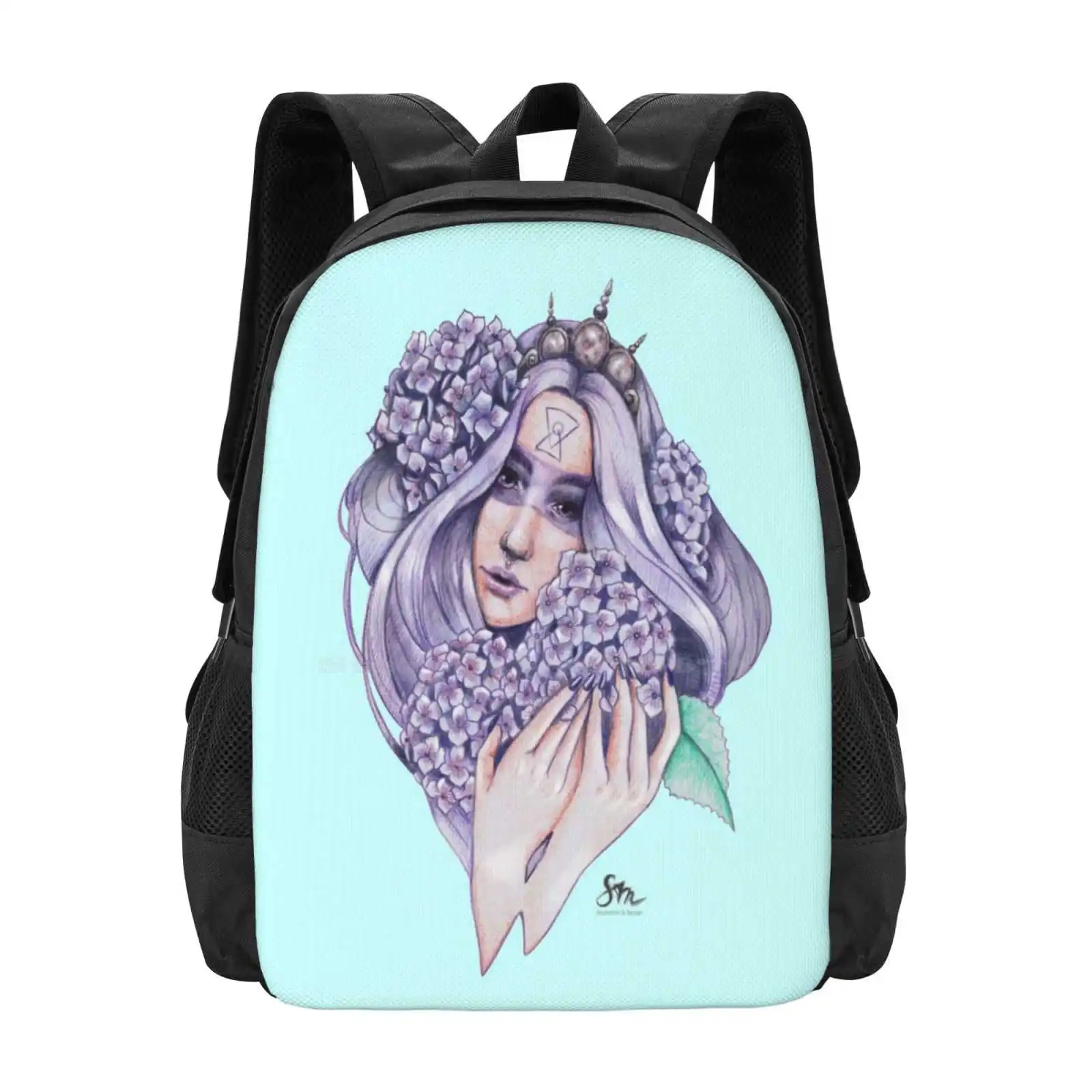 

Fairy Backpack For Student School Laptop Travel Bag Flower Fairy Woman Purple Turqoise Lilac Turquoise Magical Fantasy