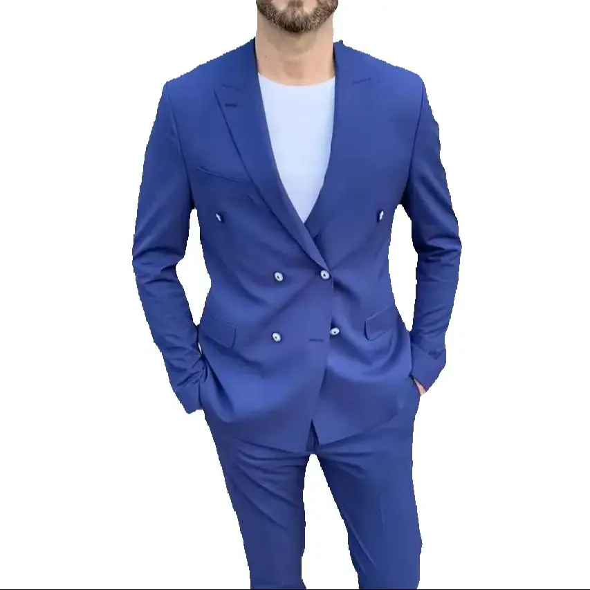 

Новые стильные однотонные мужские костюмы с пик-лапелью, двубортные, приталенные, для бизнеса, повседневной носки, для жениха, свадебные, официальные, смокинги 2025