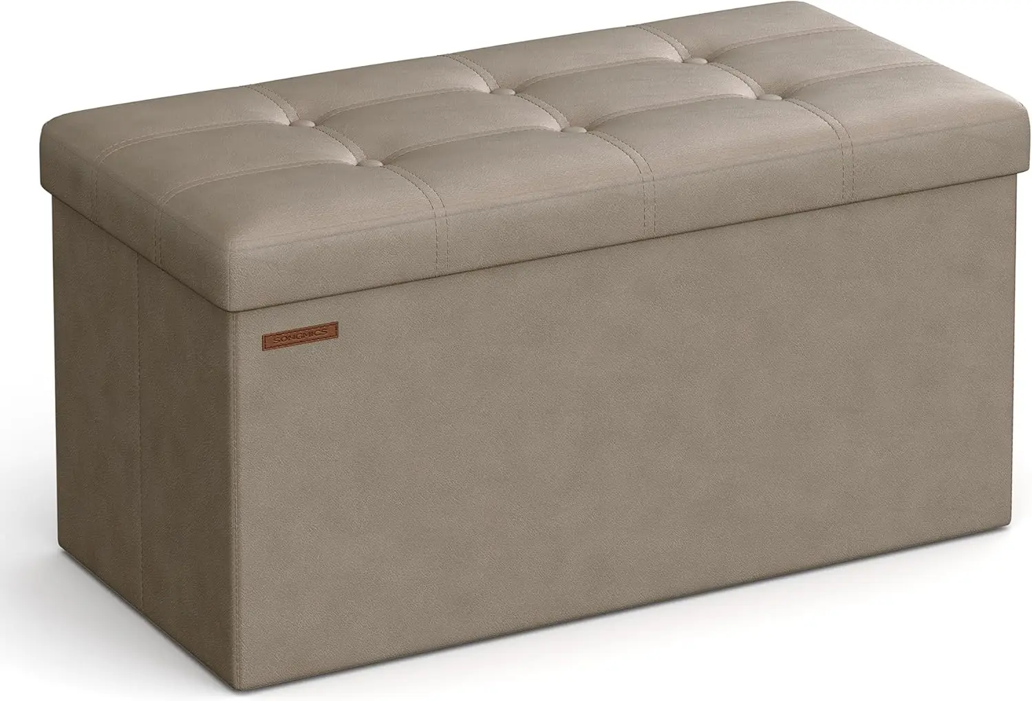 

30 Inch Folding Storage Ottoman Bench with 660 lb Capacity, Foot Rest Stool for Living Room, Camel Brown Synthetic Leather