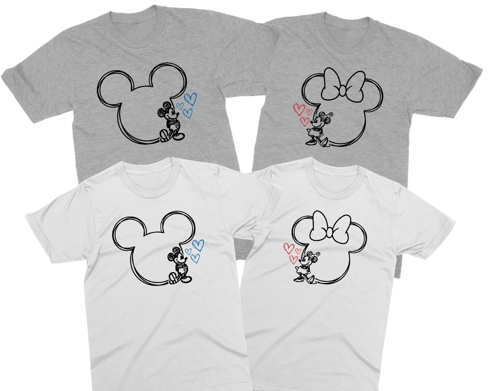 Koszulka Disney World Mickey Minnie Pasujące Koszulki dla Par Miłość Rodzina Prezent Świąteczny Męskie, Damskie, Dla Dorosłych i Dzieci Czysta Bawełna