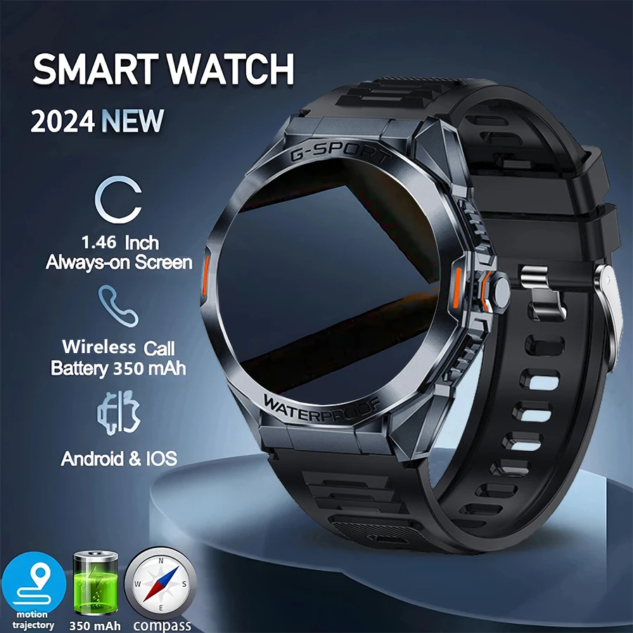 New men's smartwatch, 1.46 inches, 360 * 360 resolution high-definition touch screen, sports recording, sleep monitoring watch