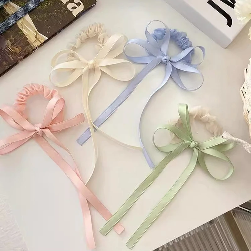 Elegant Ballet Scrunches Satin Ribbon Hair Rope Vintage Bow Ponytail Headdress For Women Girls Sweet Headwear Hair Accessories