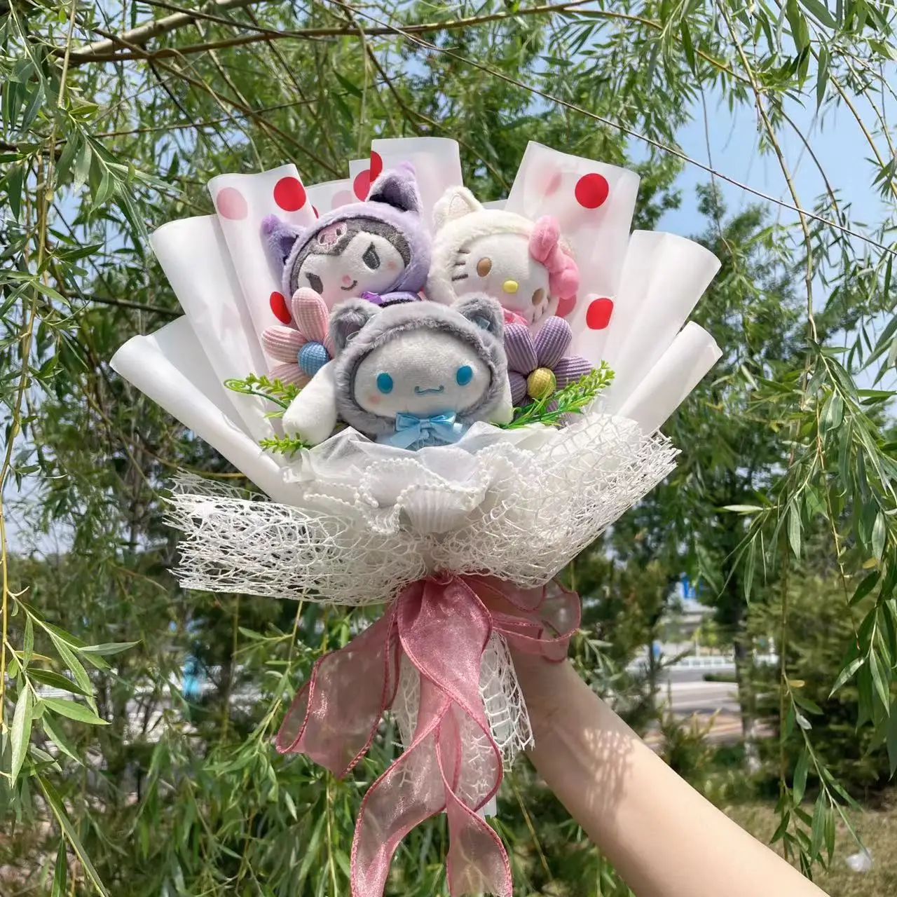 Christmas Gifts Cartoon Sanrio Plush Bouquet My Melody Kuromi Cinnamoroll Kt Cat Plush Doll Toy  Valentine Graduation Gifts