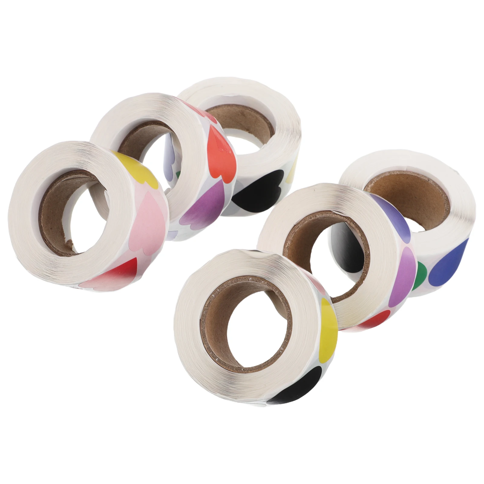 

6 Rolls Color Stickers Girls Label Diary Heart-shaped Self-adhesive Craft Copper Plate Decorative Child Small