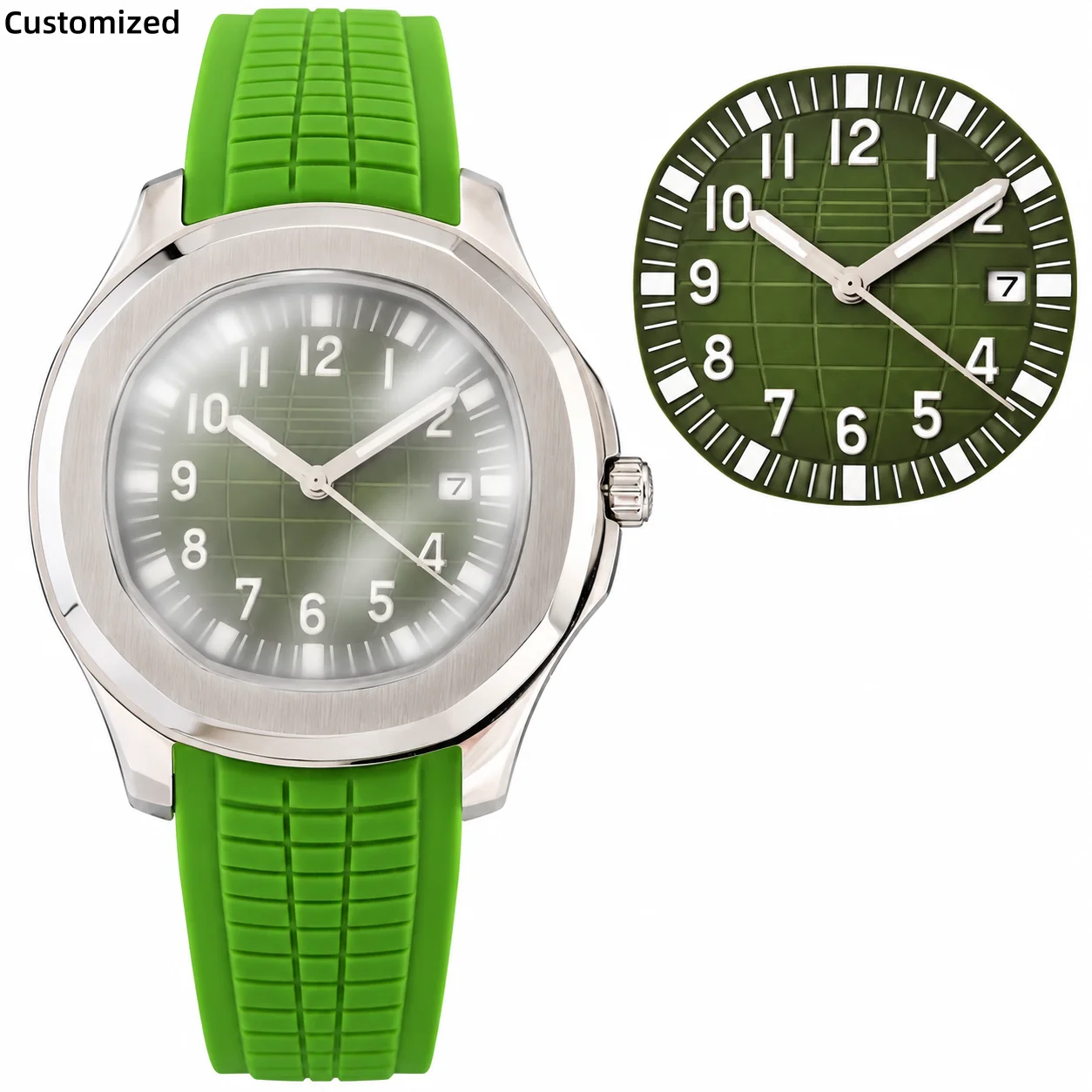 Men's 40mm-42mm Automatic Mechanical Watch  Arabic Numeral Date Cushion Case Rubber Strap Casual Sport Wristwatch Customized