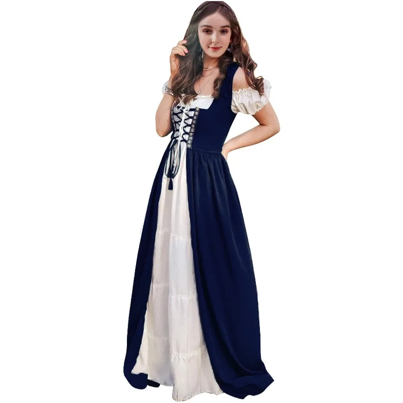 Women's Medieval Dress Abaowedding Renaissance Dress Halloween Costume Bundled Waist Cos Dress Black Drama Stage Suit