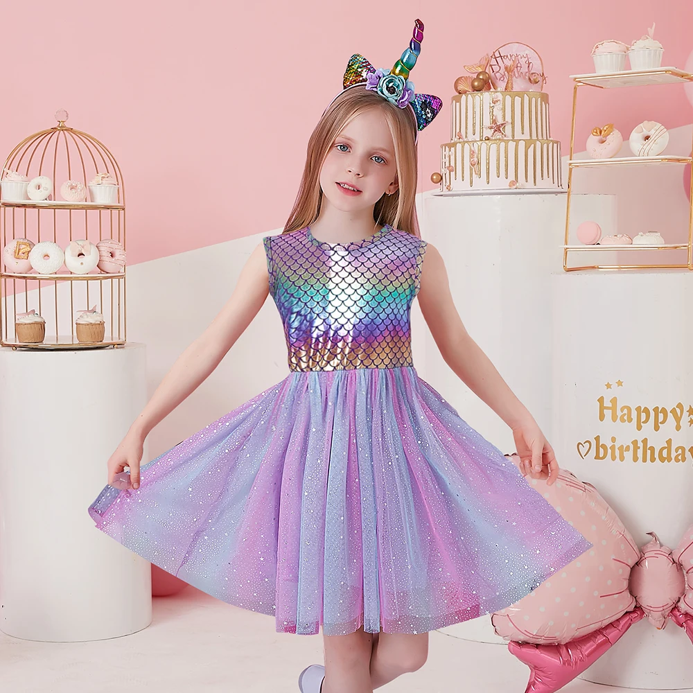 Le ragazze eseguono il vestito da sirena per bambini vestito da principessa Tutu per bambini abiti da ballo estivi per bambini festa di compleanno