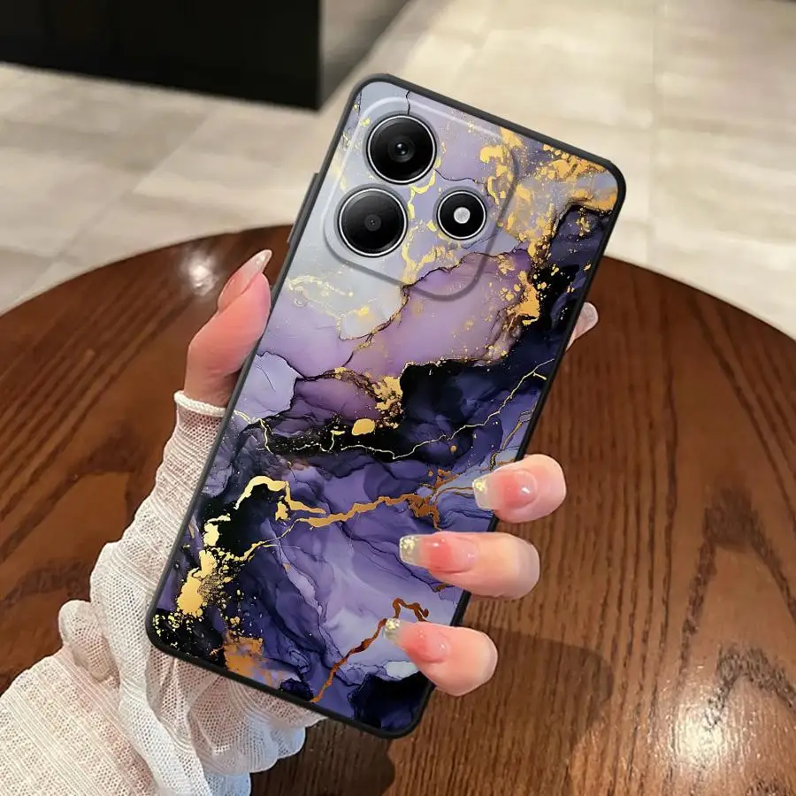 حافظة لهاتف Xiaomi Redmi Note 11s 13 14 Pro Plus 12s 9S 9 10 11 12 Pro 7 8 10S غطاء هاتف ناعم أسود زهرة رخامية #5