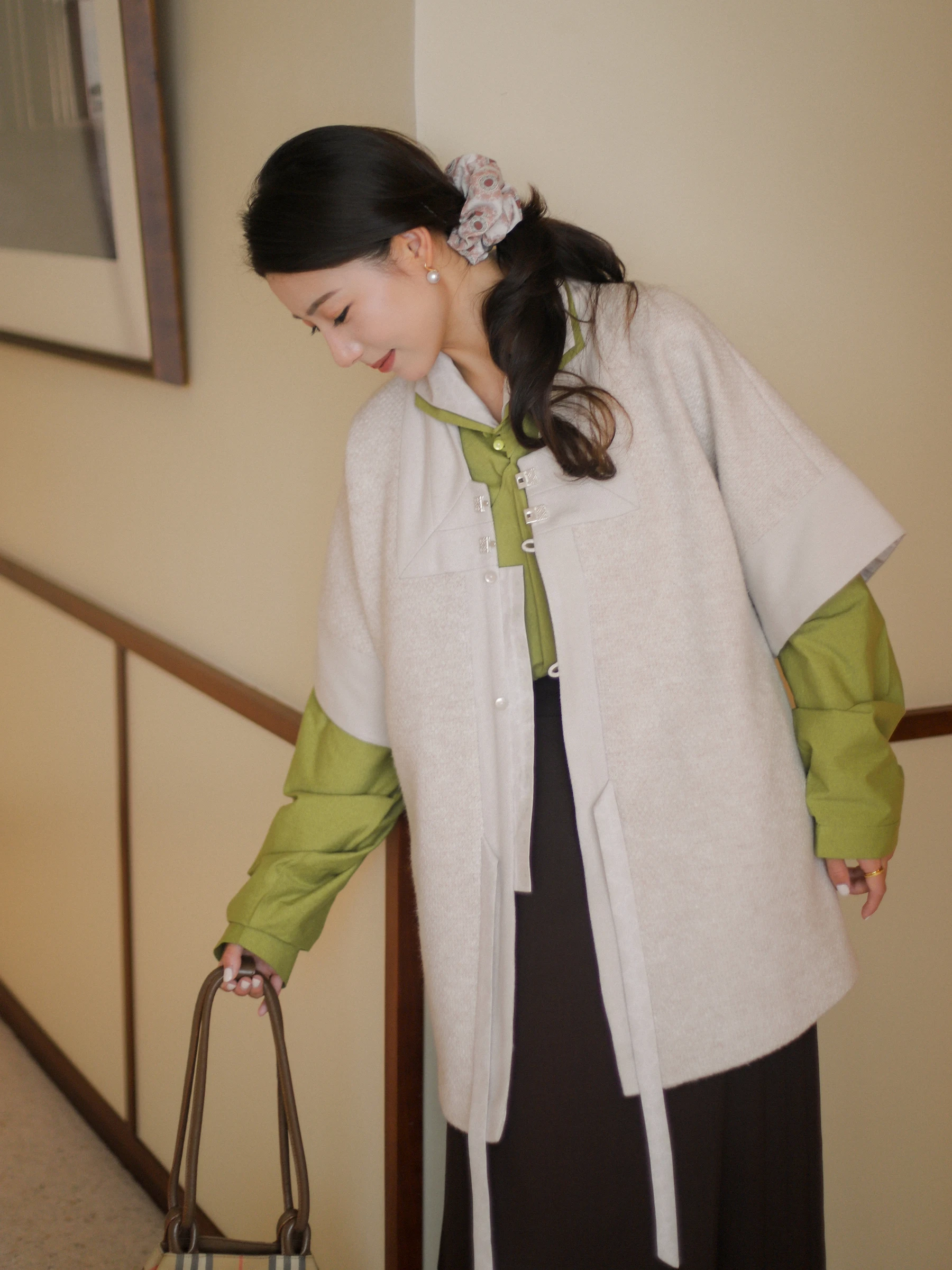 

Autumn Spring Narrow Square Collar Jaet with kets Ming Dynas Sle Hanfu Top Women's Faion Polyester Blend