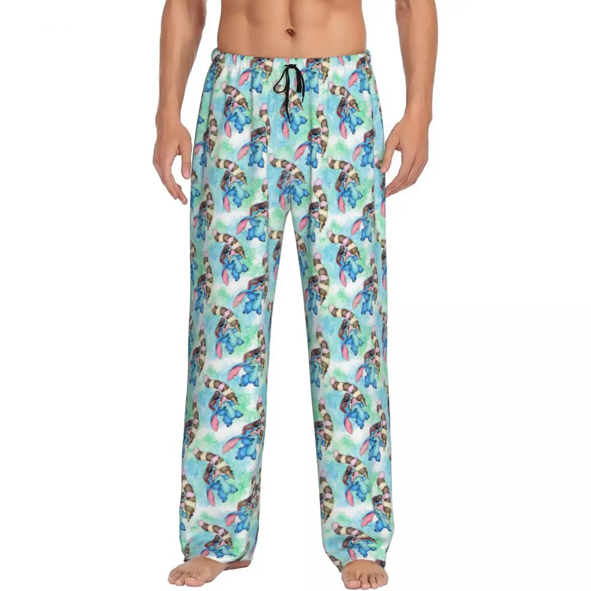 Pantalones de pijama con estampado de punto de Anime para hombre, ropa de dormir de dibujos animados, pantalones de salón para dormir con bolsillos