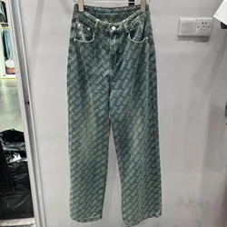 2024 Spring/Summer New Jeans Women's Korean Letter Printed Loose Versatile High Waist Wide Leg Pants