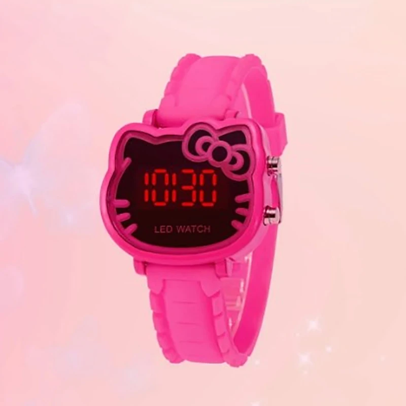 HelloKitty-Relógio de pulso digital LED simples para crianças, Cute Cartoon Pattern Clock para estudantes