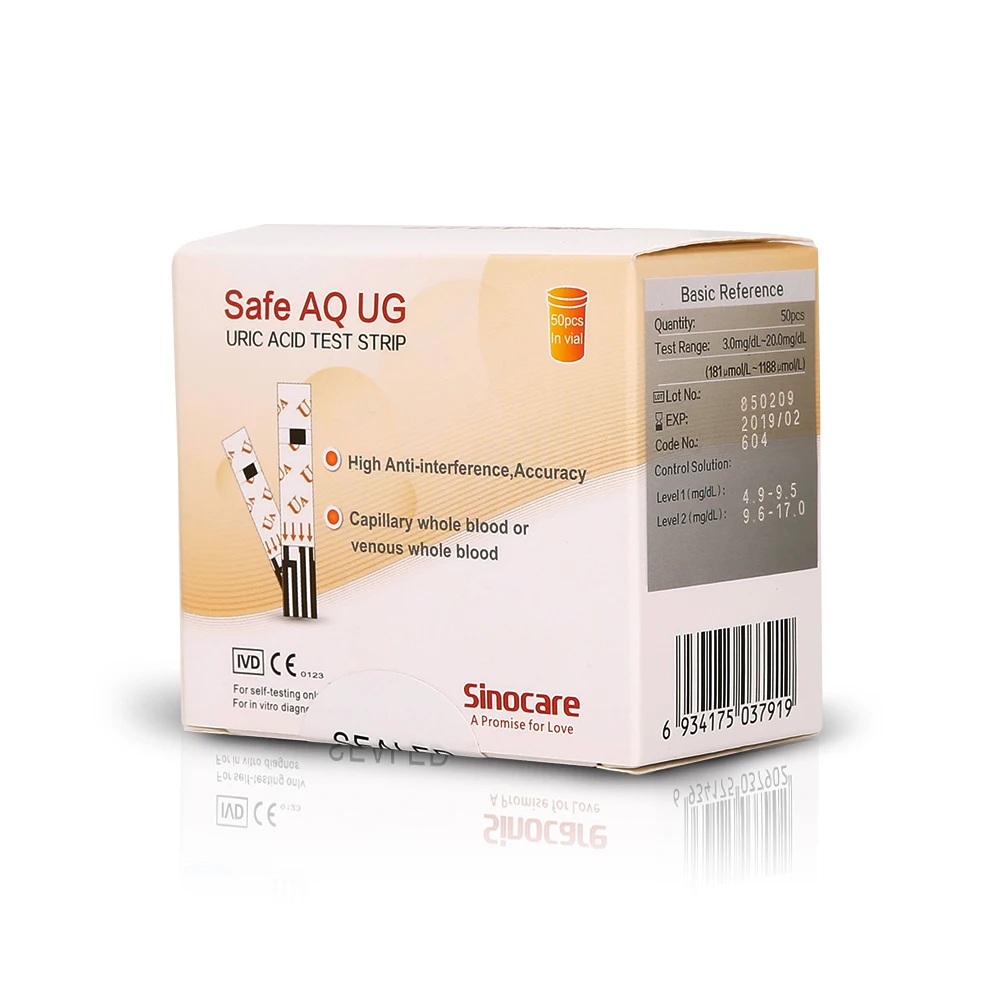 50/100PCS Sinocare Blood Glucose Test Strips Uric Acid Test Strips for Safe AQ UG only