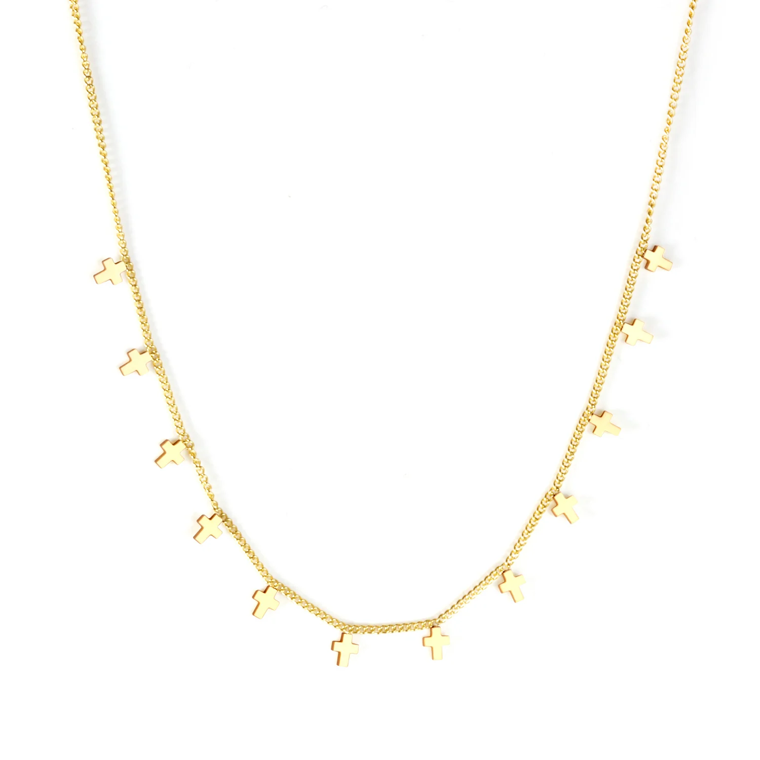 LUXUSTEEL Mode Damen Beliebtes Accessoire 0,3 Seitenkette 40+5 cm Kreuz Halskette Glatte Goldfarbe Edelstahl Geschenk