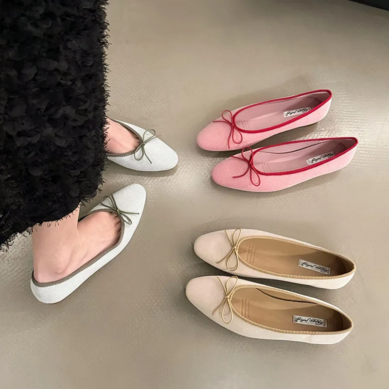 2024 primavera nuove donne di marca scarpe basse moda punta tonda poco profonda Slip On ballerine scarpe morbide tacco piatto rosa vestito scarpa da