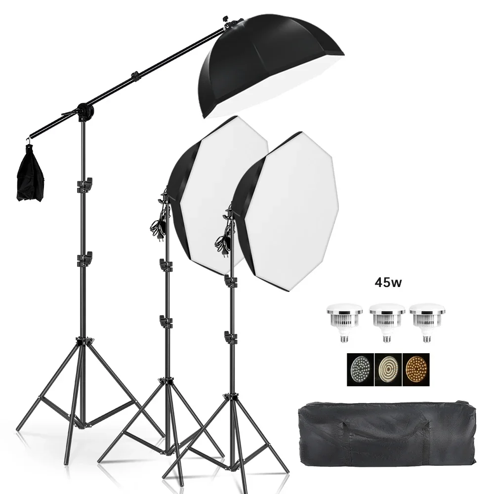 Black Softbox Octagon Lighting Boom Arm Kits Soft box for Photography Background Accessories Flash System Photo Studio Equipment